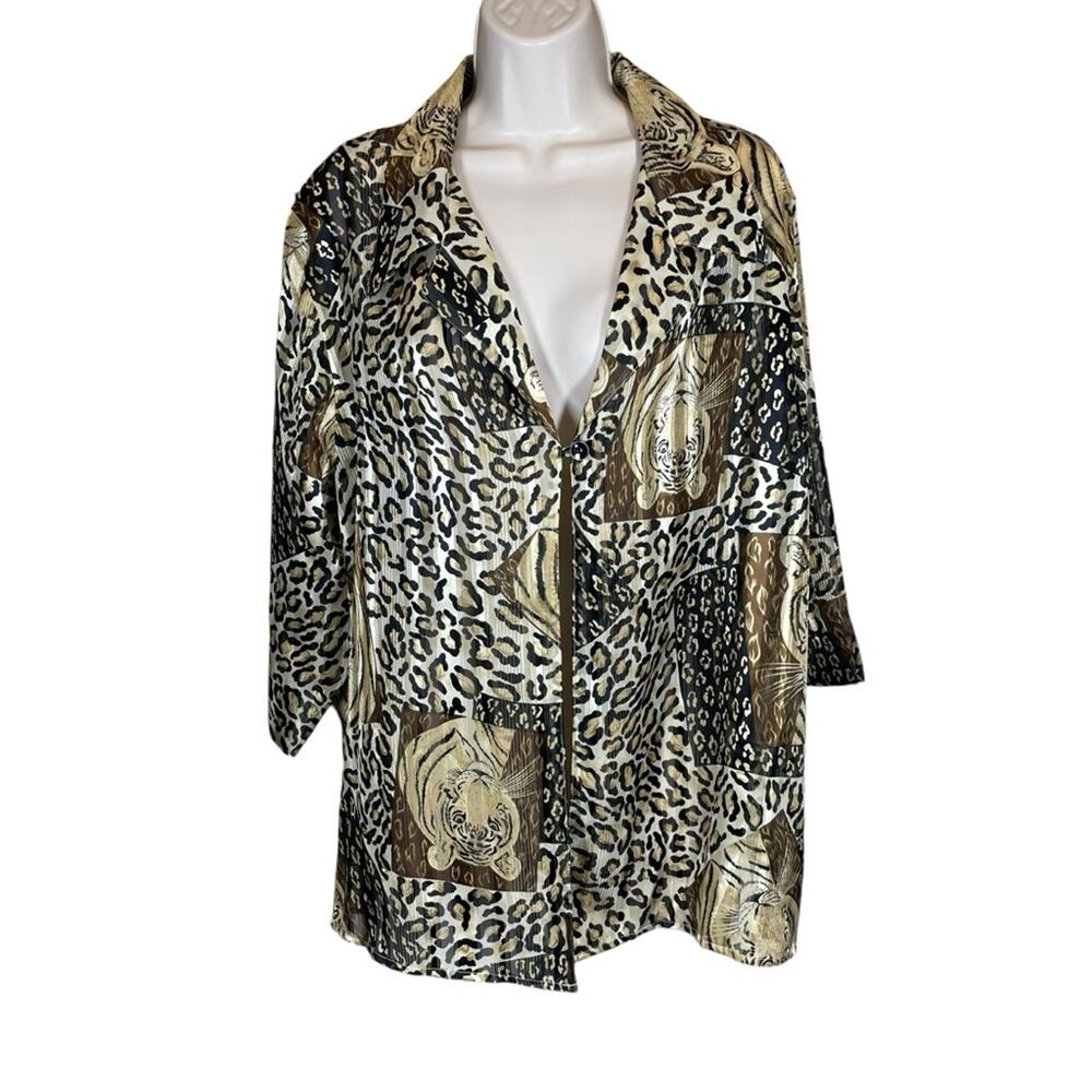 Vintage St. Anthony blouse tiger print one button women’s plus size 1x